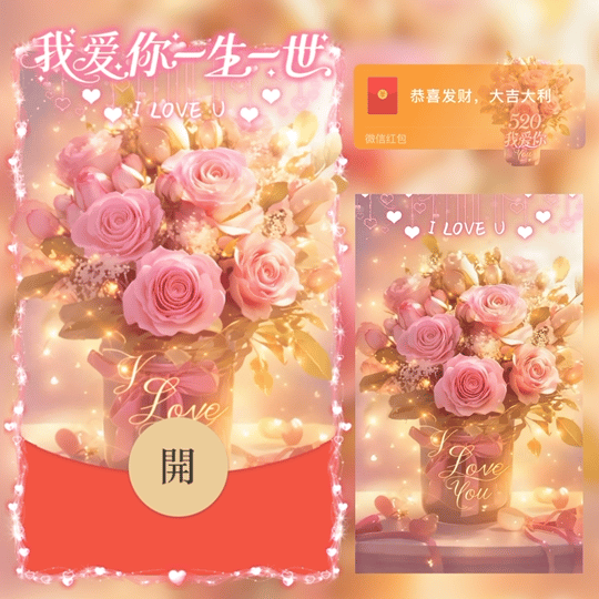 520我爱你粉色花束/新版动态/LM红包封面皮肤