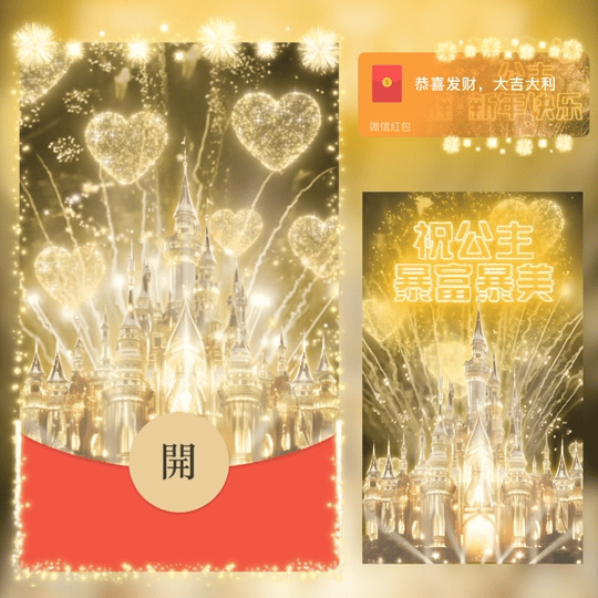 【红包封面】金色公主新年快乐烟花/动态