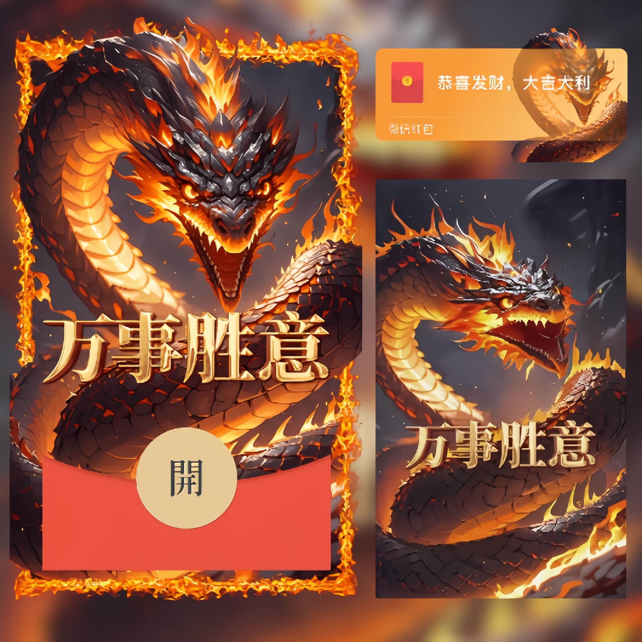 【红包封面】万事胜意/烈焰炽蛇新年快乐/LN