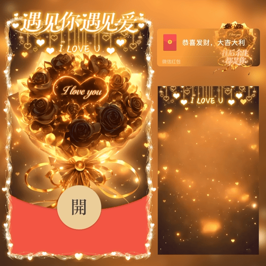 【卡密兑换】微信红包封面『黑金我爱你花束/新版动态/LM』官方卡密丨端内兑换丨24小时自助提卡！