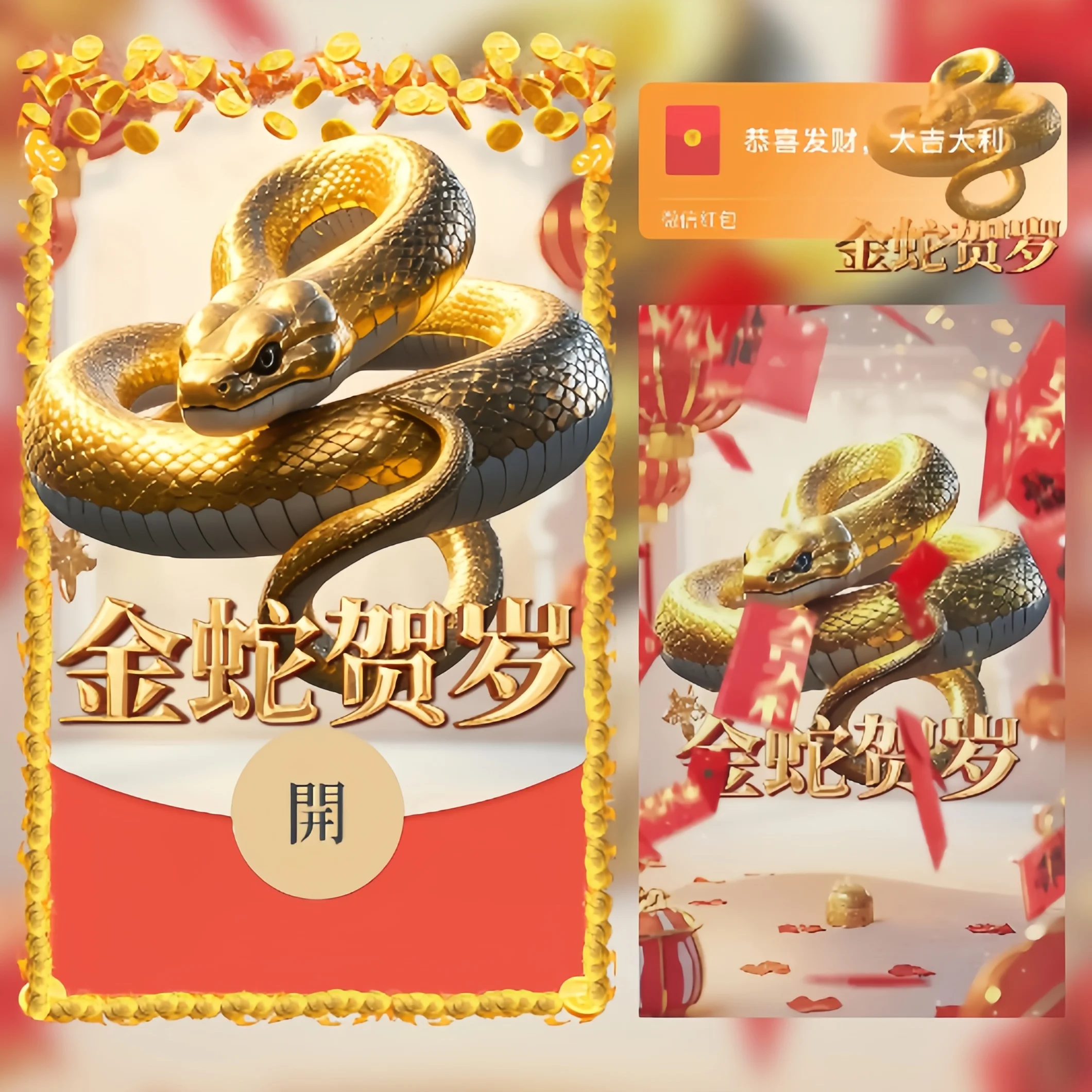 【卡密兑换】微信红包封面『金蛇贺岁/新年快乐/ln』官方卡密丨端内兑换丨24小时自助提卡！