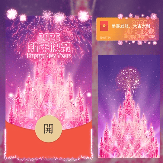 2026粉色新年快乐烟花/动态红包封面皮肤