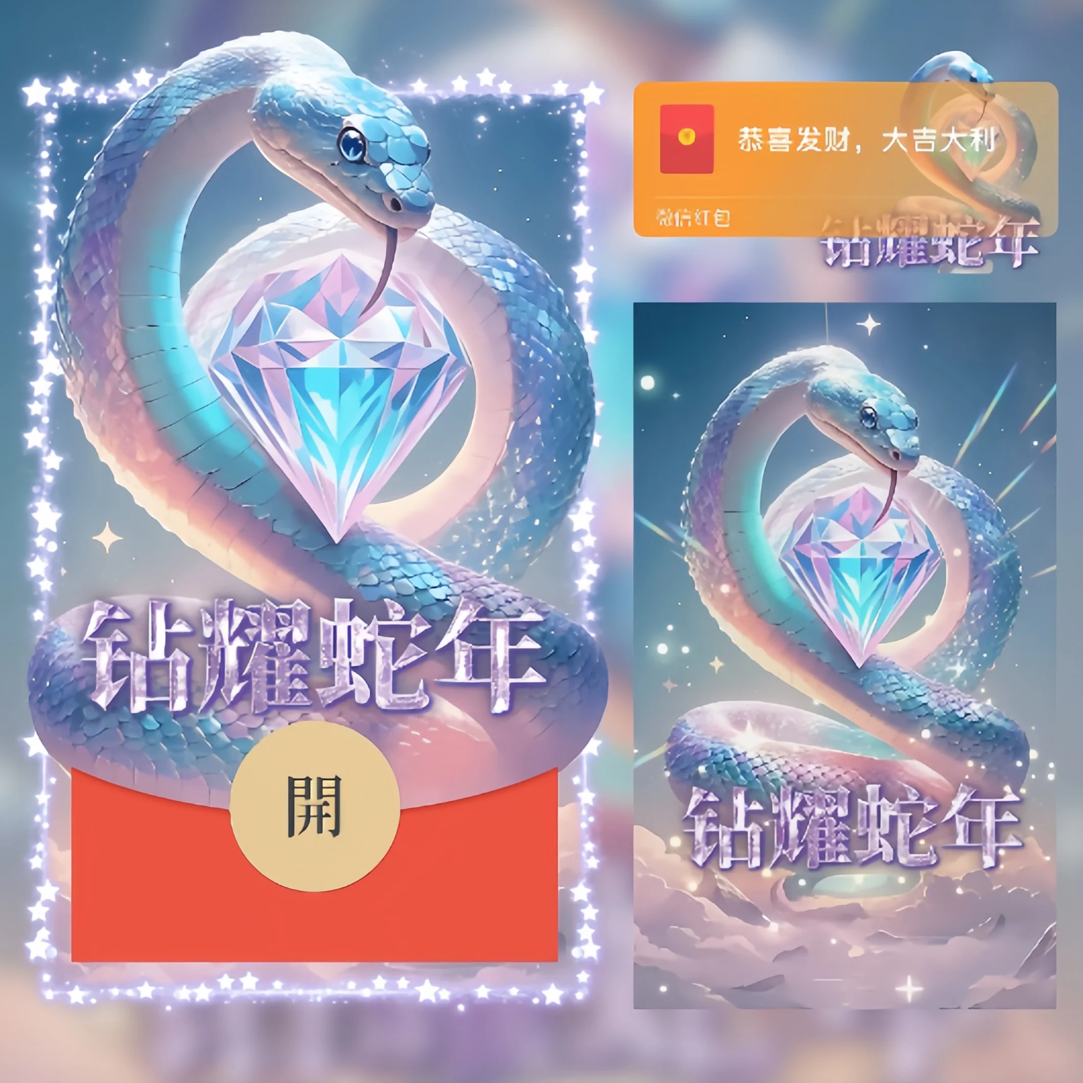 【卡密兑换】微信红包封面『钻耀蛇年/新年快乐/ln』官方卡密丨端内兑换丨24小时自助提卡！