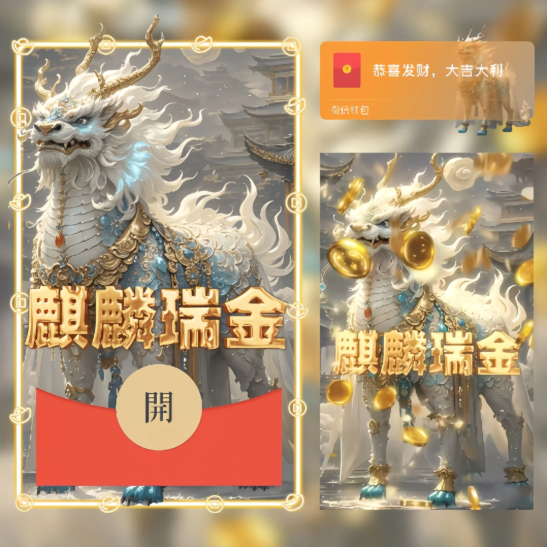 【卡密兑换】微信红包封面『麒麟瑞金/暴富发财』官方卡密丨端内兑换丨24小时自助提卡！