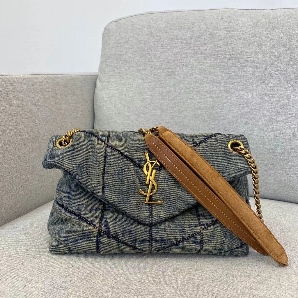 YSL Niki Quilted Denim Shoulde