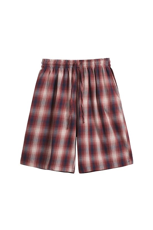 7609#AC Contrast Color Red Plaid Shorts, Red Plaid, Sizes S-XL