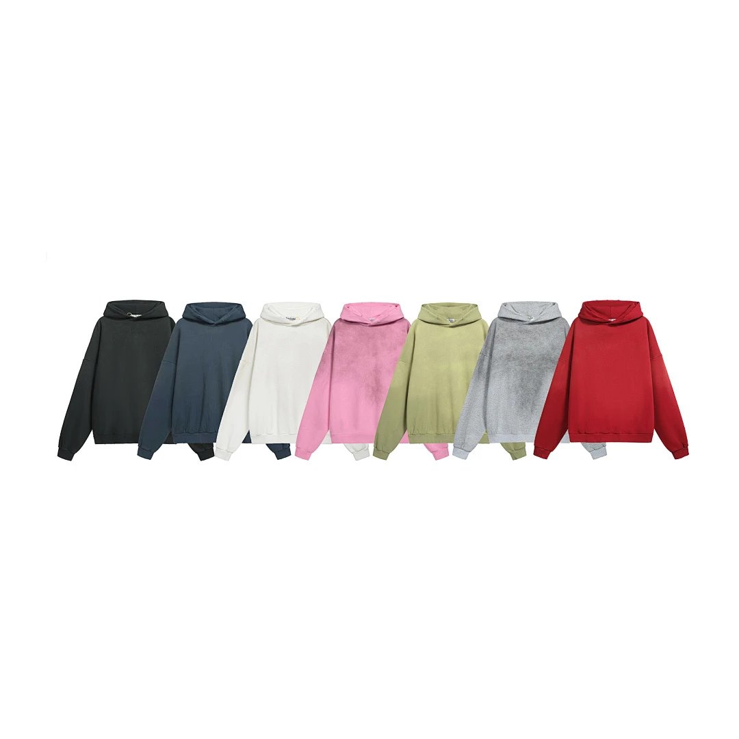 3036# New Color! Red! AC-Style Distressed Logo Letter Print Hooded Sweatshirt - Blue-Black, Washed Gray, Off-White, Olive Green, Navy Blue S-XL