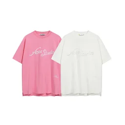 thumbnail for 8065 New Colors! Gray blue! AC Logo Monogram Embroidered Short Sleeve T-Shirt Pink White S-XL