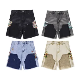 thumbnail for 668Gallery Dept New Splashed Paint Logging Pants Spliced Cargo Pants Washed Jeans Shorts Trendy Cropped Pants Versatile Casual Pants Blue Black Gray Khaki S~XL