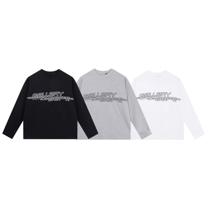 803 # GALLERY DEPT New Classic Basic Style Letter LOGO Basic Slogan Long Sleeve T-shirt Black Grey White S~XL