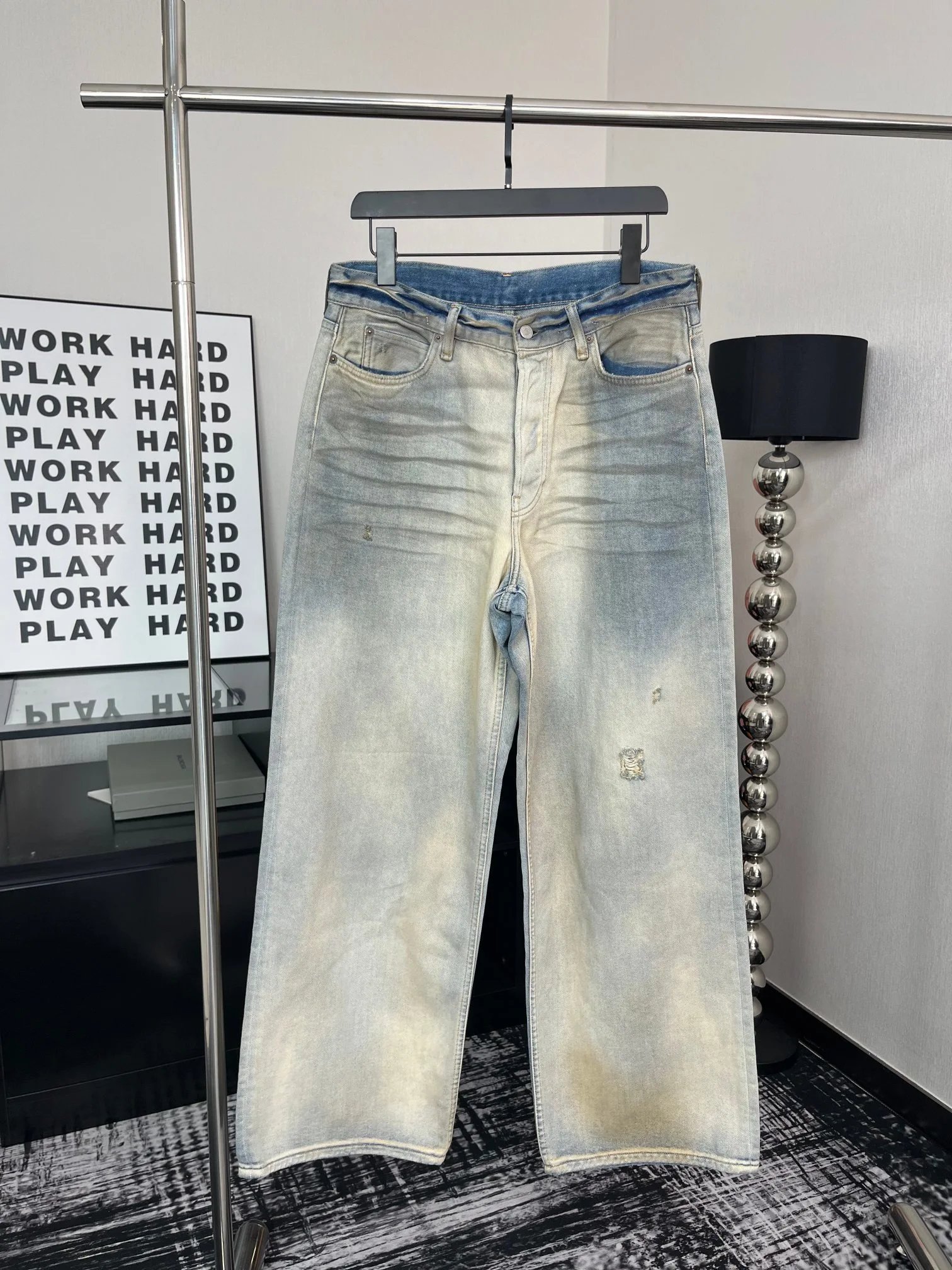 R13 R-13 Distressed Wide-Leg J