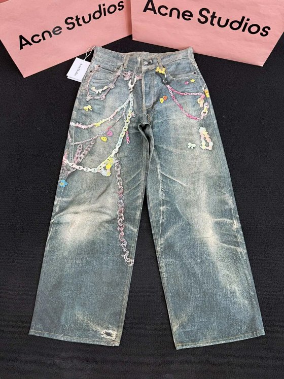 ACNE Studios 1981M Straight Tube 3D Printed Candy Chain Jeans