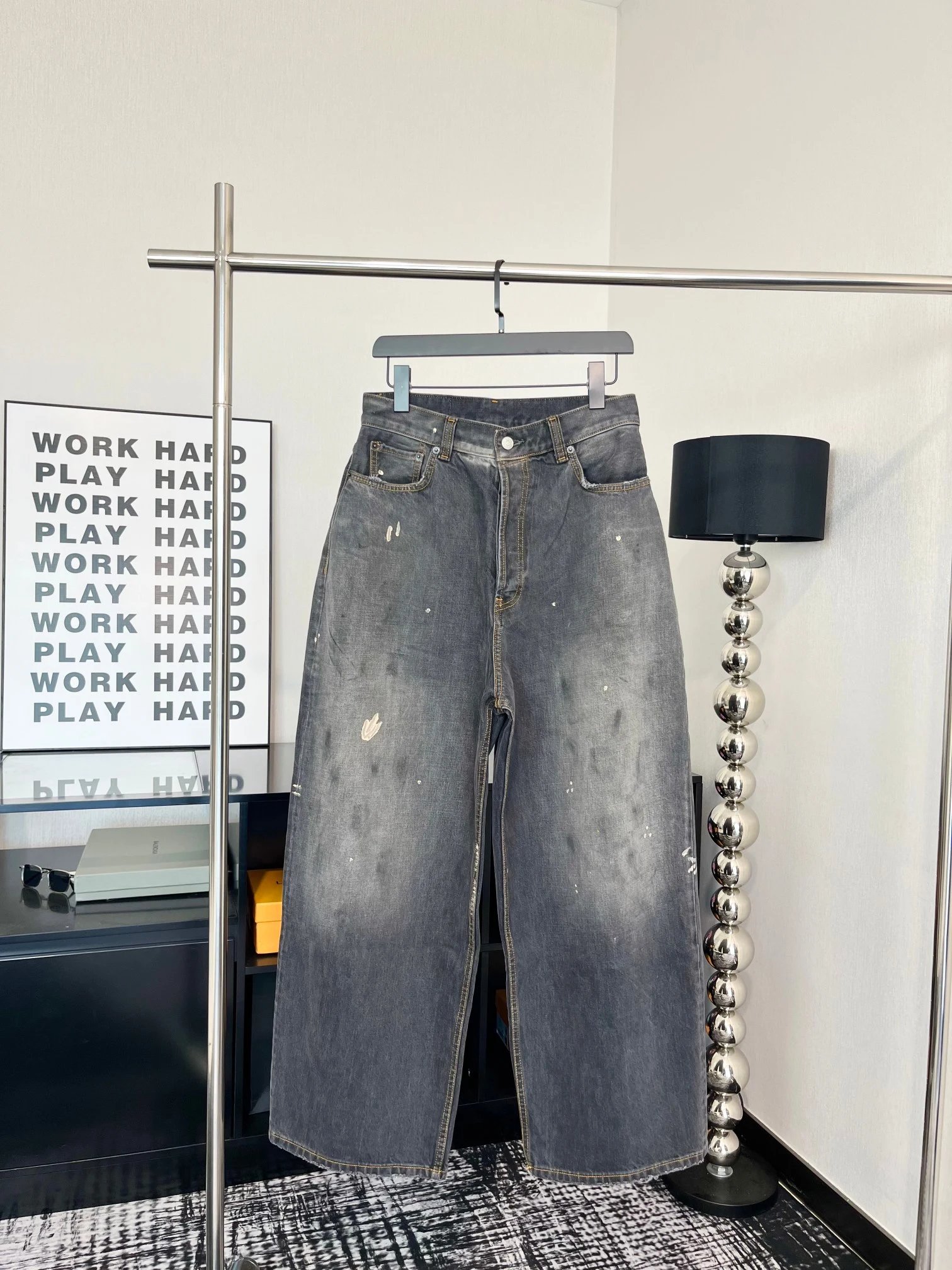 Distressed Wide-Leg Denim Jean