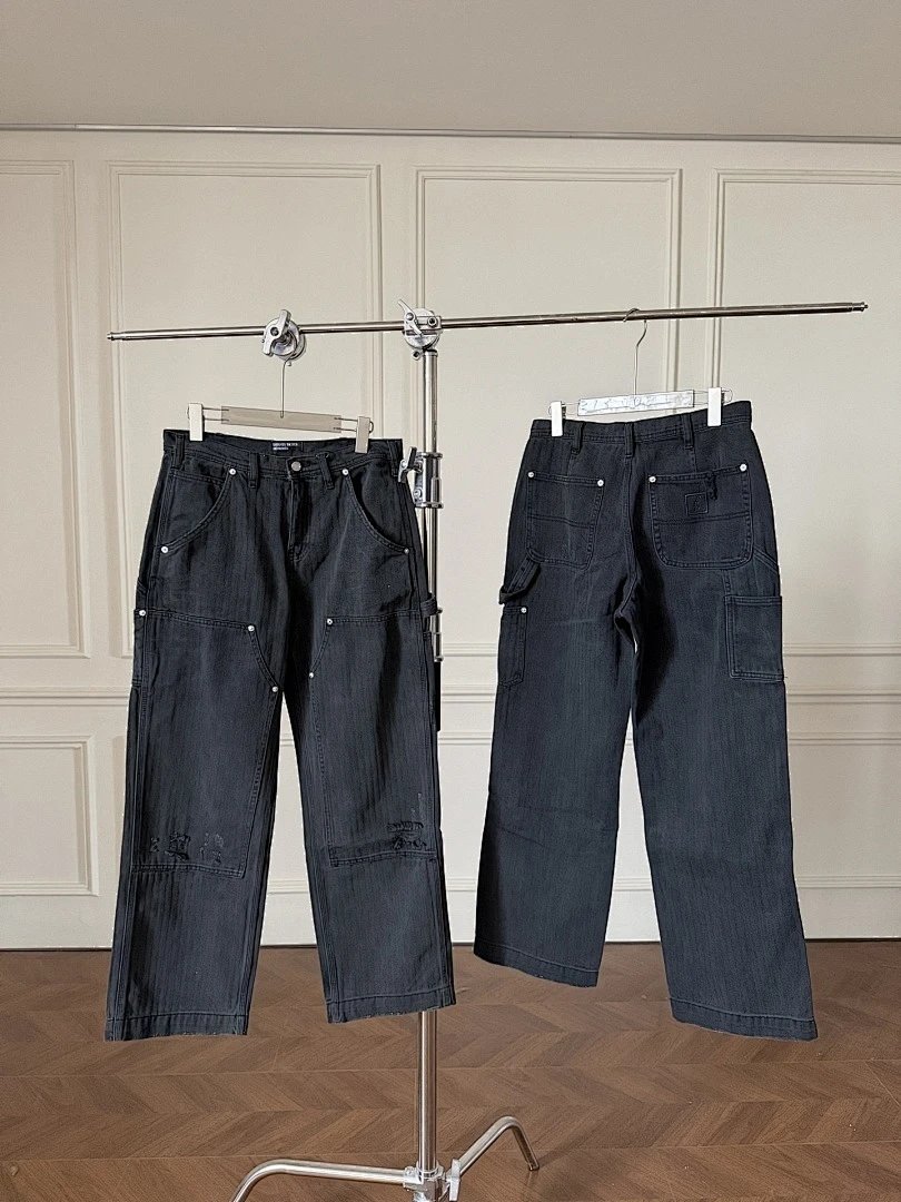 ENFANTS RICHES DÉPRIMÉS (ERD Depressed Rich Kids) 25ss Double-Knee Human Print Riveted Carpenter Work Pants