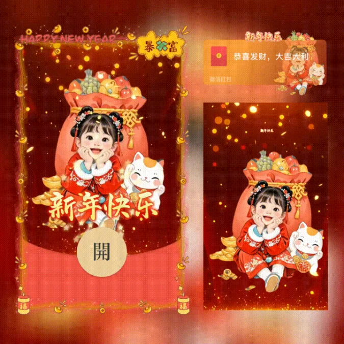 【卡密兑换】微信红包封面『xn新年快乐女/新版异形动态』官方卡密丨端内兑换丨24小时自助提卡！