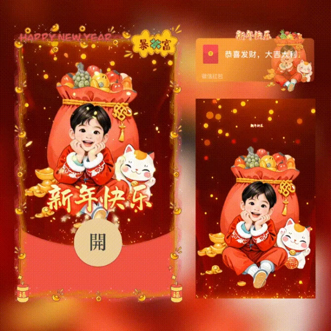 【卡密兑换】微信红包封面『xn新年快乐男/新版异形动态』官方卡密丨端内兑换丨24小时自助提卡！