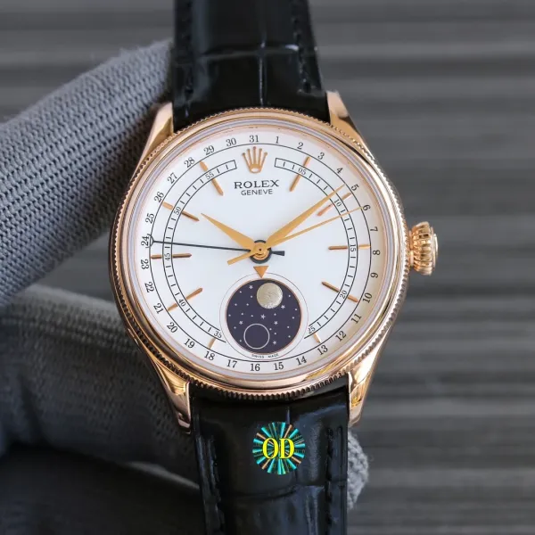 Rolex Cellini Time Black Sunburst Dial Rose Gold Mechanical Watch - 12