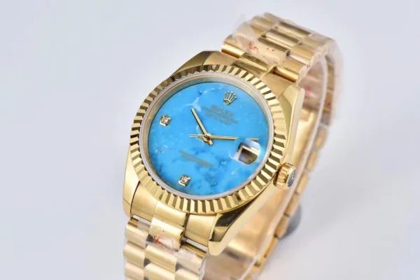 Rolex Day-Date 18K Yellow Gold Silver Dial Green Alligator Strap Mechanical Watch - 12