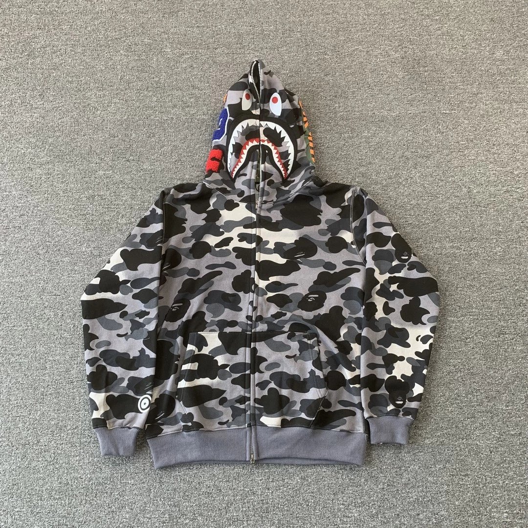 A Bathing Ape Grey Camo Shark Zip-Up Hoodie