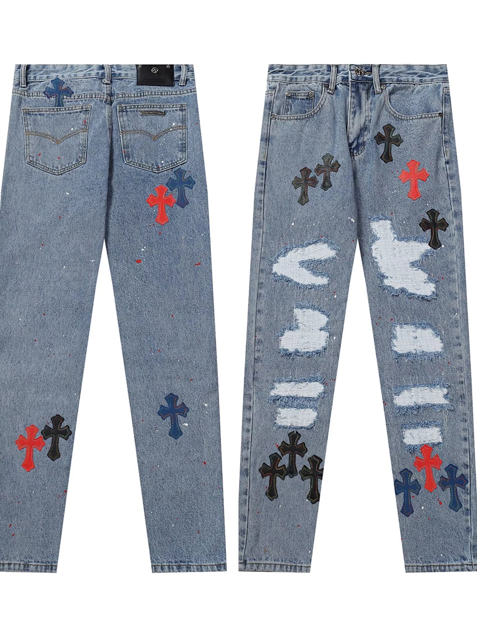 Gallery Dept. Cross-Embroidered Acid Wash Jeans - 13