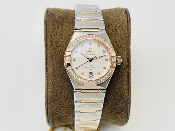 Omega Constellation Co-Axial Master Chronometer Gold Dial Diamond Bezel Mechanical Watch Watches - 14