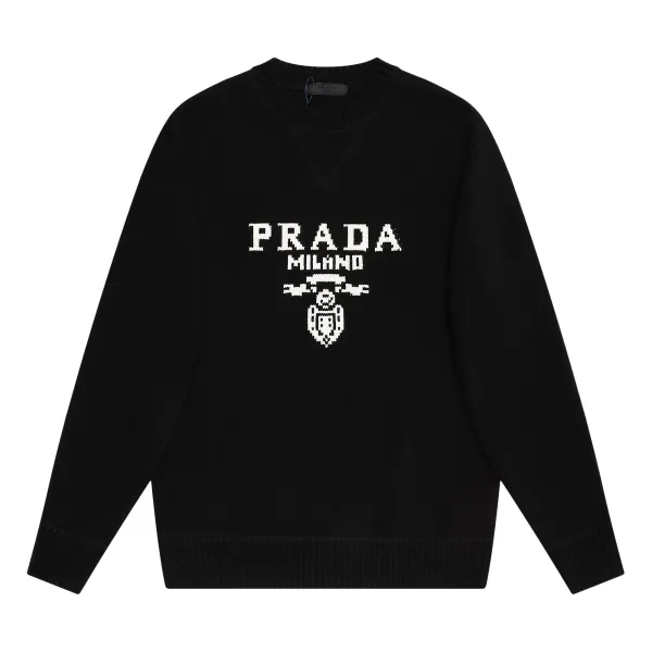 Prada Logo Embroidered Black Sweatshirt - 12
