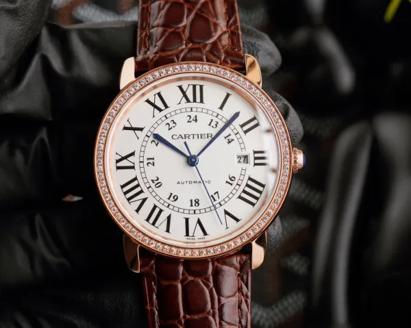 Cartier Ronde Solo de Cartier Rose Gold Automatic Watch with Brown Alligator Strap - 11