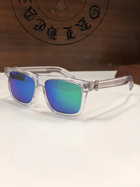 Chrome Hearts Clear Acetate Square Sunglasses with Blue-Green Mirror Lens - 1