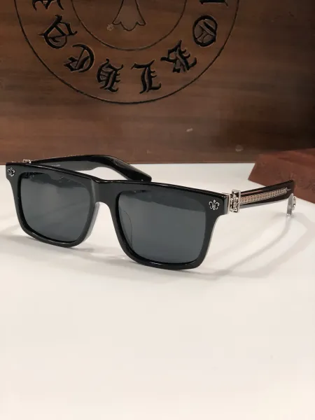 Chrome Hearts Black Acetate Square Sunglasses with Fleur-de-Lis Detail - 1