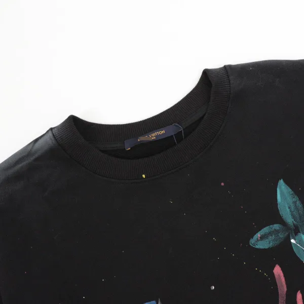 Louis Vuitton Water-Washed Distressed Hand-Painted Round-Neck Hoodie Black - 14