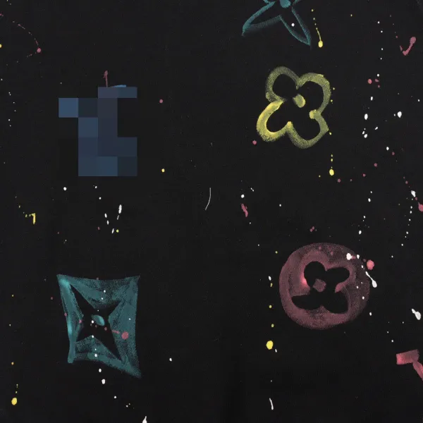 Louis Vuitton Water-Washed Distressed Hand-Painted Round-Neck Hoodie Black - 17