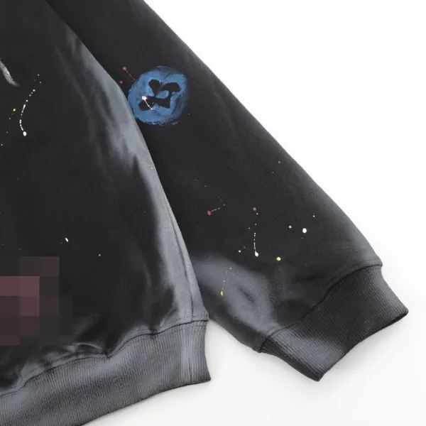 Louis Vuitton Water-Washed Distressed Hand-Painted Round-Neck Hoodie Black - 16