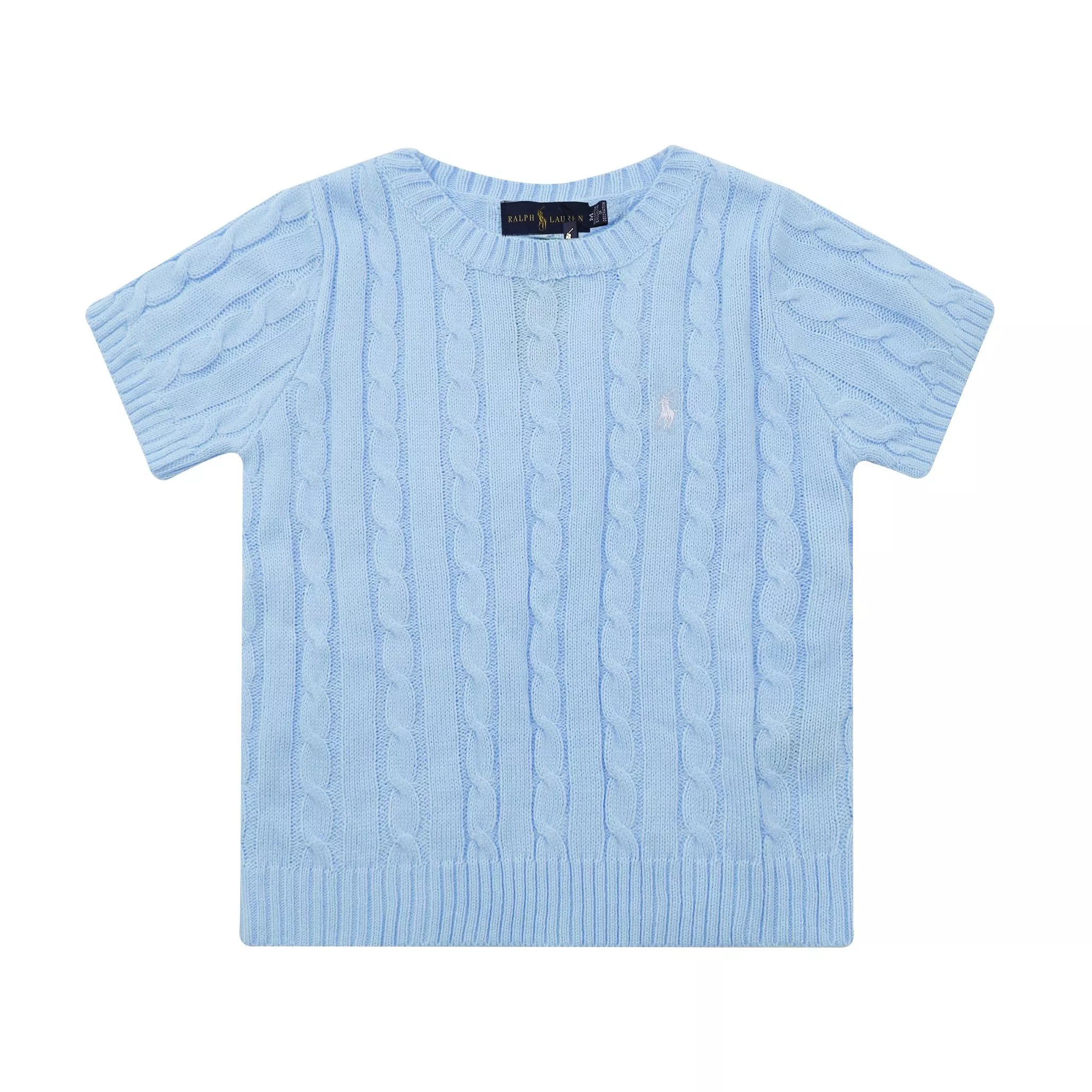 Ralph Lauren Light Blue Cable Knit Short Sleeve Sweater