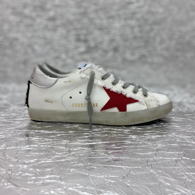 Golden Goose Deluxe Brand Superstar Distressed White Red Star Sneakers