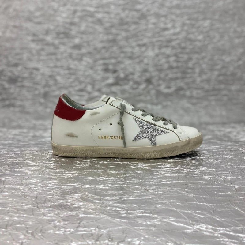Golden Goose Deluxe Brand Golden Goose Superstar Glitter Star White and Red Sneakers