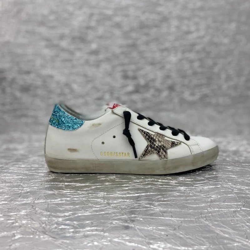 Golden Goose Deluxe Brand Superstar White Snake Print Glitter Heel Sneakers