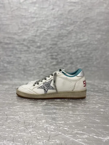 Golden Goose Ball Star White Silver Orange Leather Sneakers - 7