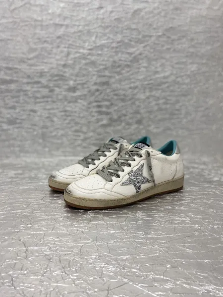 Golden Goose Ball Star White Silver Orange Leather Sneakers - 4