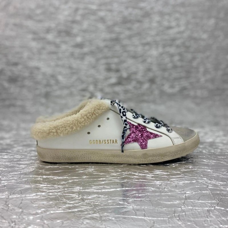Golden Goose Deluxe Brand Superstar Shearling Mule Pink Glitter Sneakers