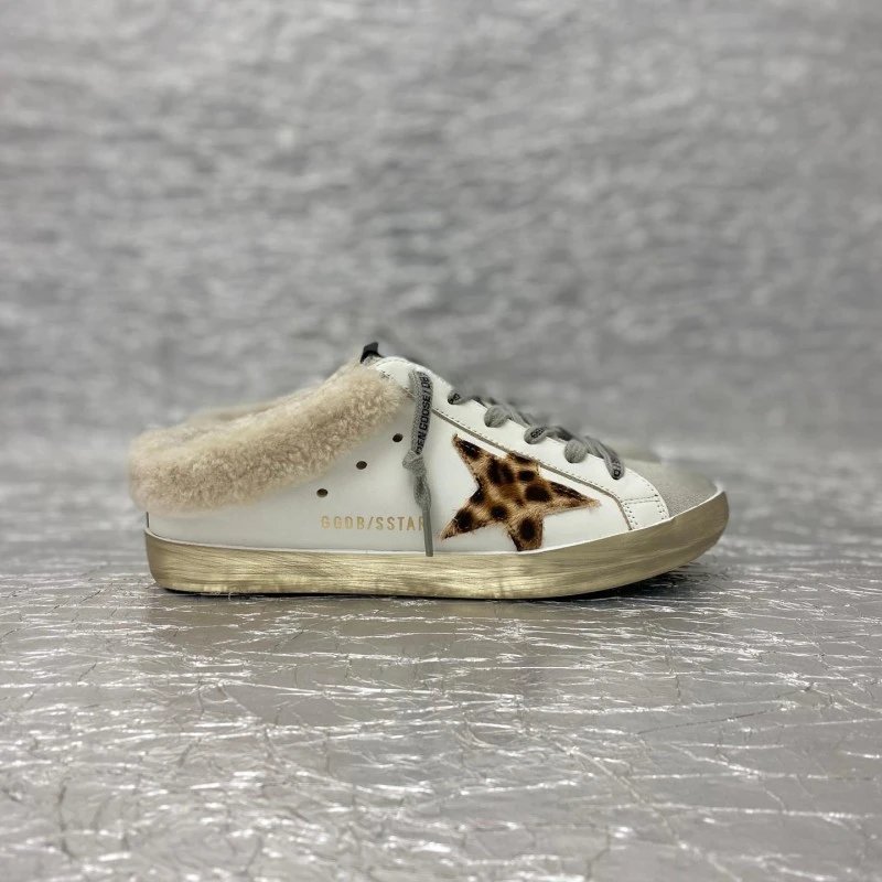 Golden Goose Superstar Mule Leopard Print White Shearling Sneakers