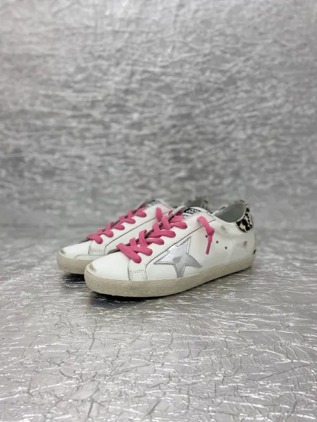 Golden Goose Superstar White Glitter Star Pink Snake Heel Sneakers - 40