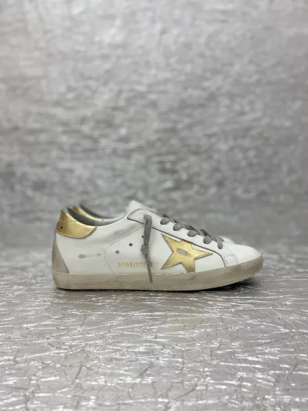 Golden Goose Superstar White Glitter Star Pink Snake Heel Sneakers - 20