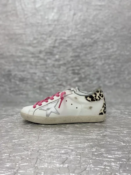 Golden Goose Superstar White Glitter Star Pink Snake Heel Sneakers - 43