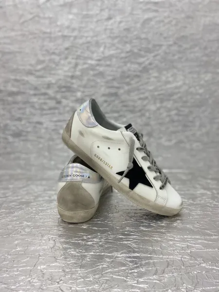 Golden Goose Superstar White Glitter Star Pink Snake Heel Sneakers - 6