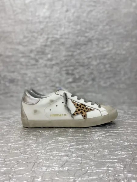 Golden Goose Superstar White Glitter Star Pink Snake Heel Sneakers - 11