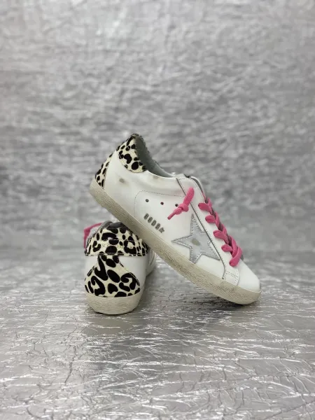 Golden Goose Superstar White Glitter Star Pink Snake Heel Sneakers - 42