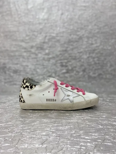 Golden Goose Superstar White Glitter Star Pink Snake Heel Sneakers - 38