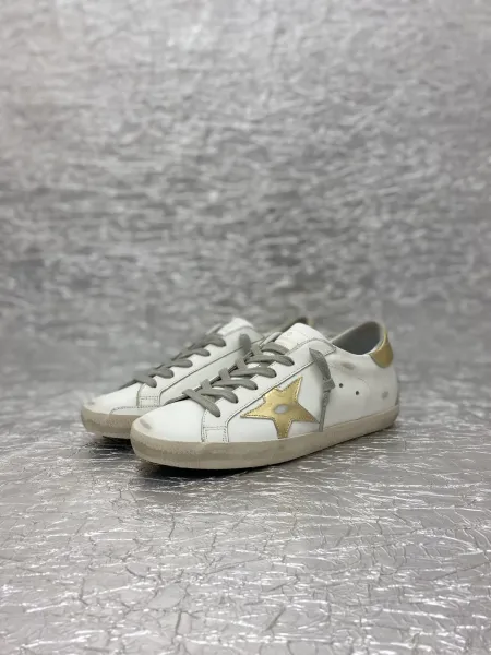 Golden Goose Superstar White Glitter Star Pink Snake Heel Sneakers - 22