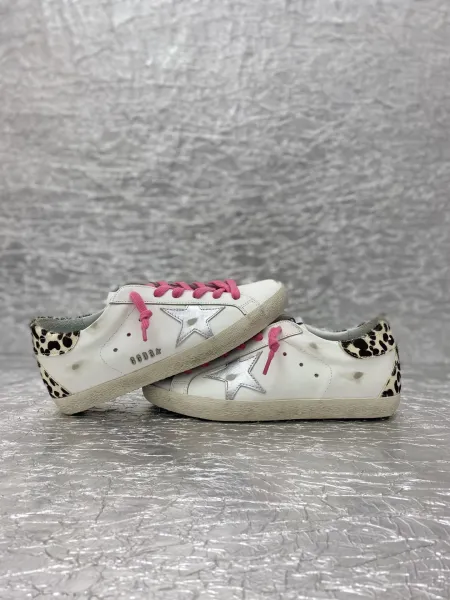 Golden Goose Superstar White Glitter Star Pink Snake Heel Sneakers - 41