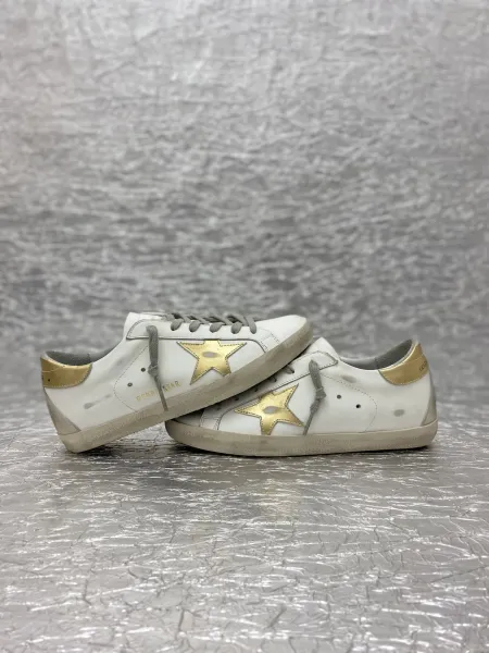 Golden Goose Superstar White Glitter Star Pink Snake Heel Sneakers - 23